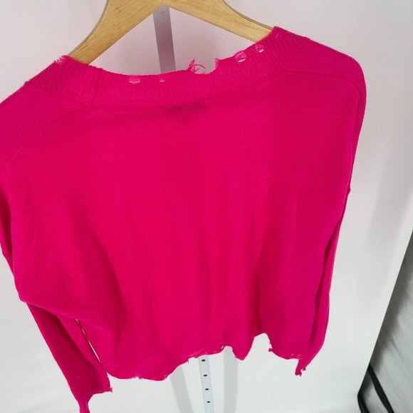 Evereve Conroy Hot Pink Distressed Cropped Cardigan Alison Joy NWT Size Small - Picture 10 of 14